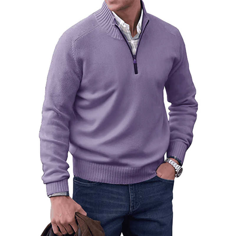 Half Zip Jumper | Casual | Regular Fit | Knitted Sweater | Mens Quarter Zip Sweaters-Chaps London-Purple-M-Chaps London