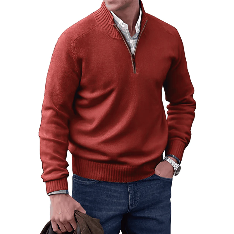 Half Zip Jumper | Casual | Regular Fit | Knitted Sweater | Mens Quarter Zip Sweaters-Chaps London-Red-M-Chaps London