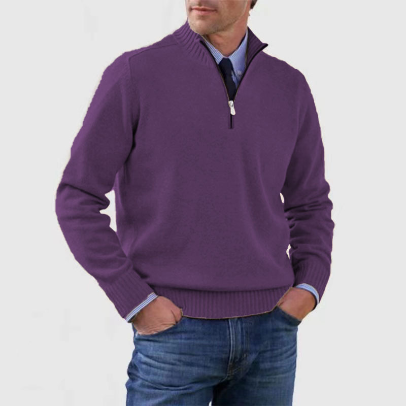 Half Zip Jumper - Men's Knitted Long Sleeve-Sweaters-Chaps London-Dark Violet-M-Chaps London