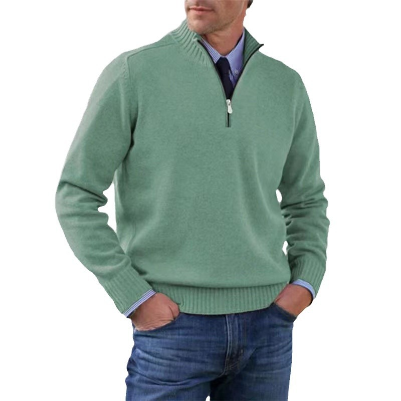 Half Zip Jumper - Men's Knitted Long Sleeve-Sweaters-Chaps London-Green-M-Chaps London