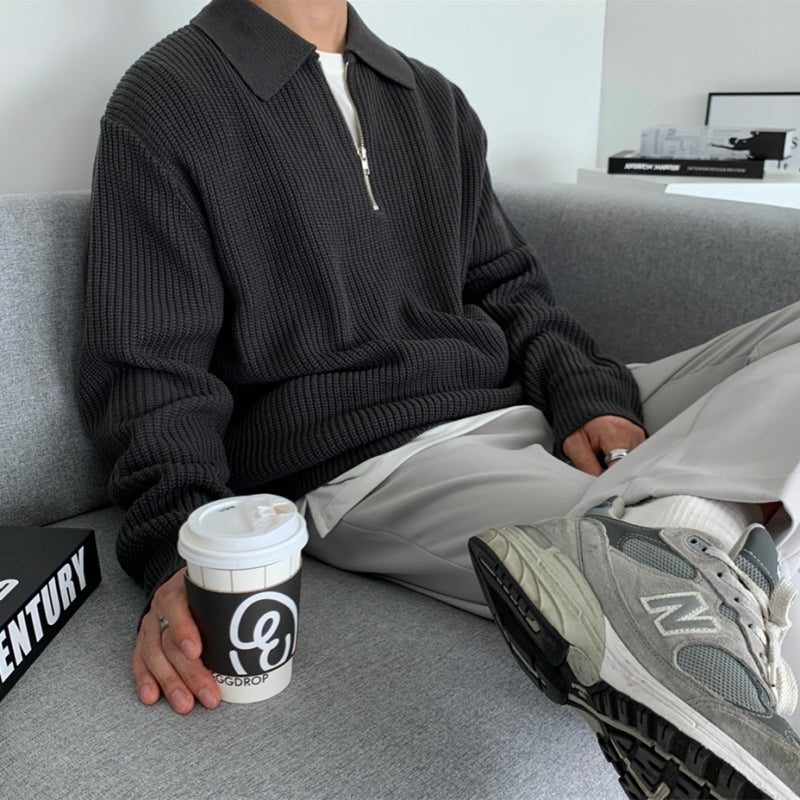 Half Zip Jumper - Men's Rib Knit Collared-Sweaters-Chaps London-Chaps London