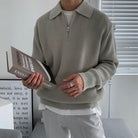 Half Zip Jumper - Men's Rib Knit Collared-Sweaters-Chaps London-Grey-M-Chaps London