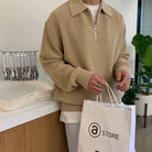 Half Zip Jumper - Men's Rib Knit Collared-Sweaters-Chaps London-Khaki-M-Chaps London