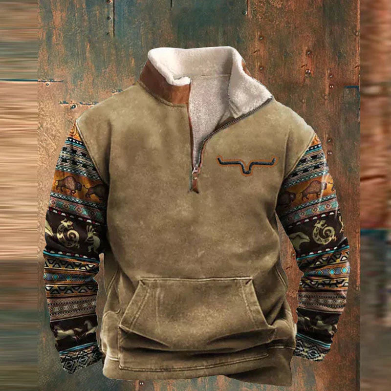 Half Zip Jumper - Warm Fleece Men's Pullover-Fleece Pullover-Chaps London-Khaki-S-Chaps London