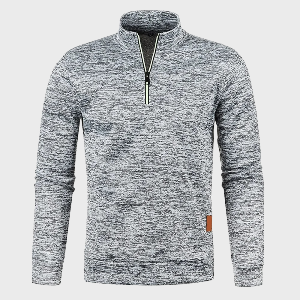 Half Zip Sweatshirt - Men's Casual Long Sleeve-Sweatshirts-Chaps London-Light Gray-M-Chaps London