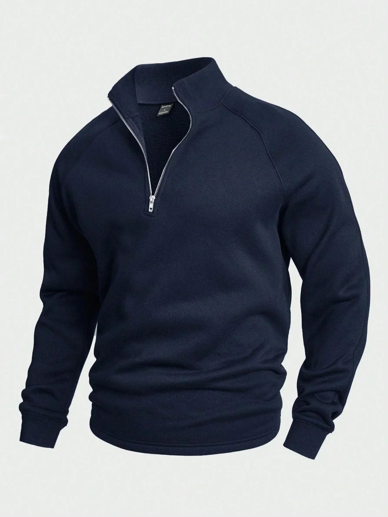 Half Zip Sweatshirt - Men's Warm Winter Pullover-Men's Half-Zip Sweater-Chaps London-Dark Blue-S-Chaps London