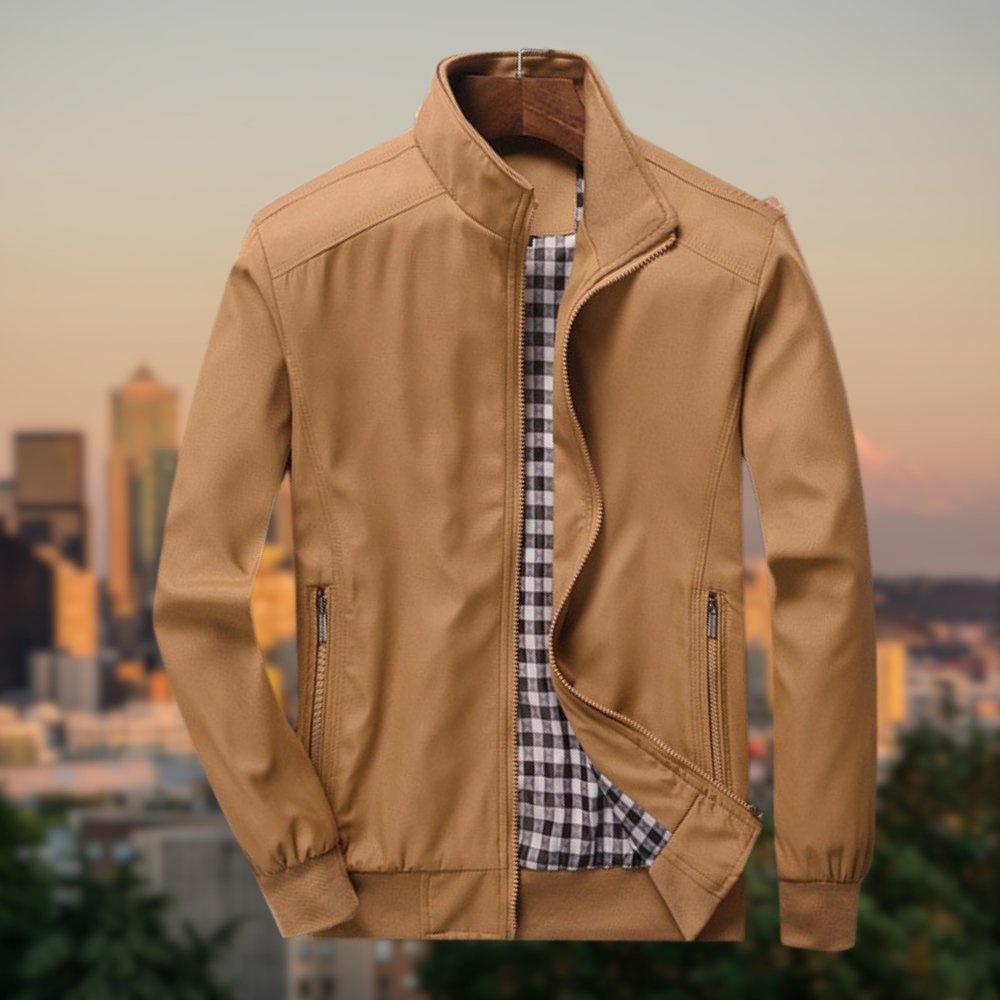 Harrington Jacket | Zip-Up | Windproof | Bomber Jacket |Men's Jacket-Bomber Jacket for Men-Chaps London-Khaki-M-Chaps London