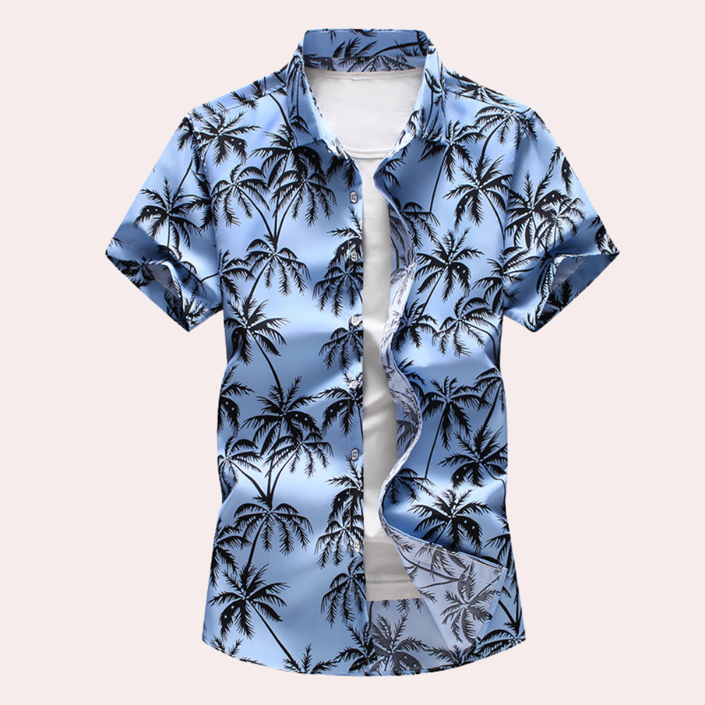 Hawaii Shirt - Short Sleeve - Button-Up - Summer Shirt - Men's Shirts-Men Summer Shirt-Chaps London-Light Blue-M-Chaps London