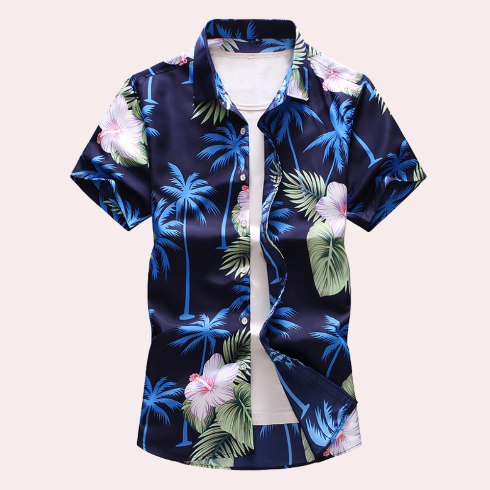Hawaii Shirt - Short Sleeve - Button-Up - Summer Shirt - Men's Shirts-Men Summer Shirt-Chaps London-Navy Blue-M-Chaps London