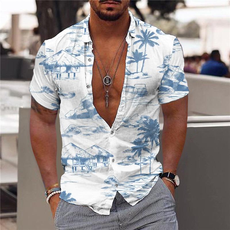 Hawaiian Shirt | Button-Up | Summer |Short Sleeve Shirt | Men's Clothing-Chaps London-Blue-XS-Chaps London