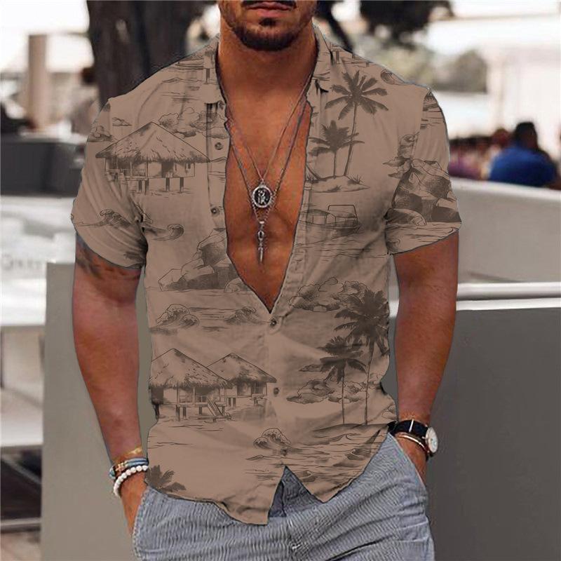 Hawaiian Shirt | Button-Up | Summer |Short Sleeve Shirt | Men's Clothing-Chaps London-Brown-XS-Chaps London