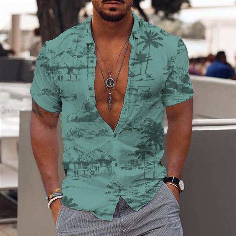 Hawaiian Shirt | Button-Up | Summer |Short Sleeve Shirt | Men's Clothing-Chaps London-Green-XS-Chaps London