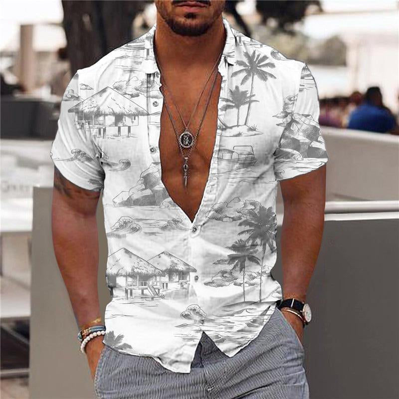 Hawaiian Shirt | Button-Up | Summer |Short Sleeve Shirt | Men's Clothing-Chaps London-White-XS-Chaps London