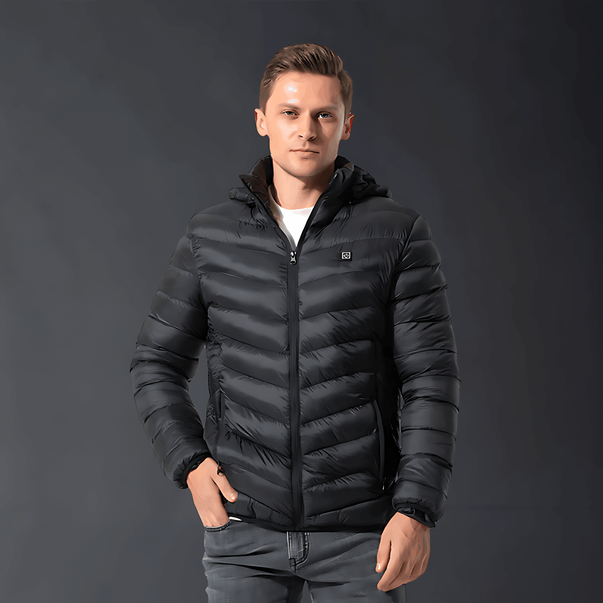 Heated Puffer Jacket - Hooded Men's Winter Jacket-Men’s Heated Winter Jacket-Chaps London-Black-S-Chaps London