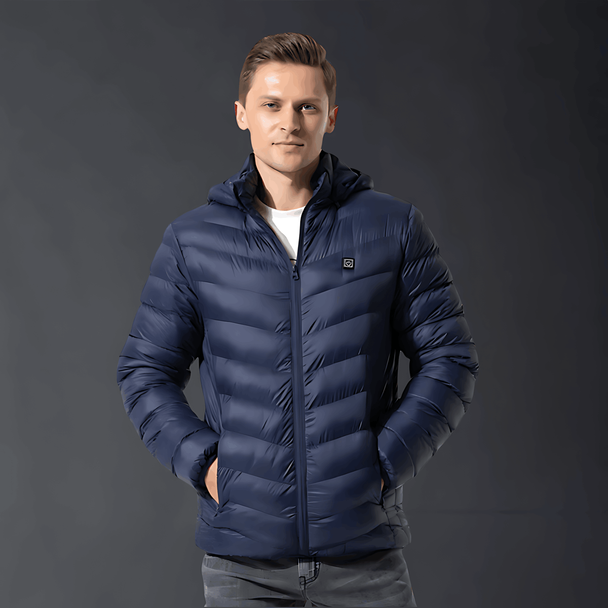 Heated Puffer Jacket - Hooded Men's Winter Jacket-Men’s Heated Winter Jacket-Chaps London-Blue-S-Chaps London