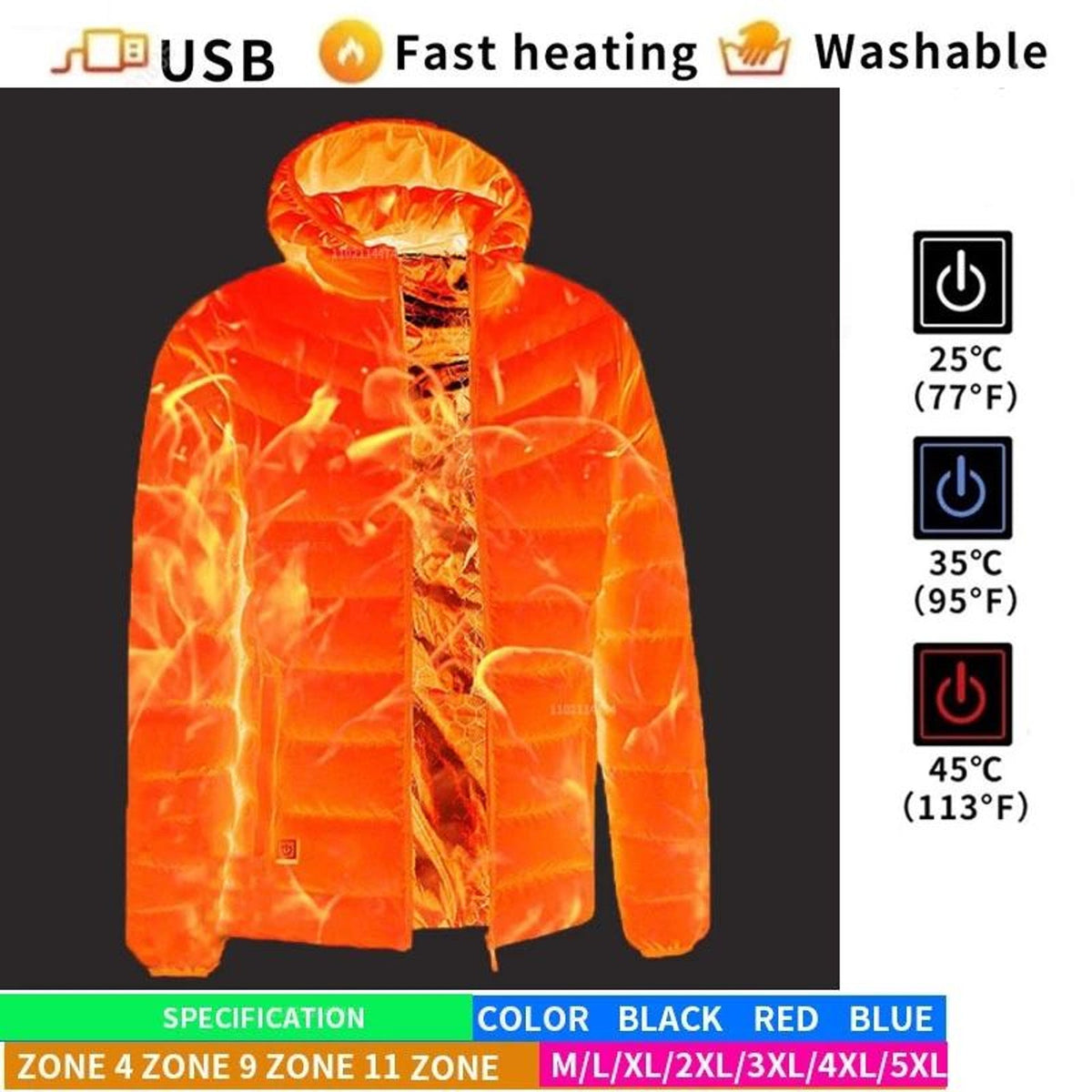 Heated Puffer Jacket - Hooded Men's Winter Jacket-Men’s Heated Winter Jacket-Chaps London-Chaps London