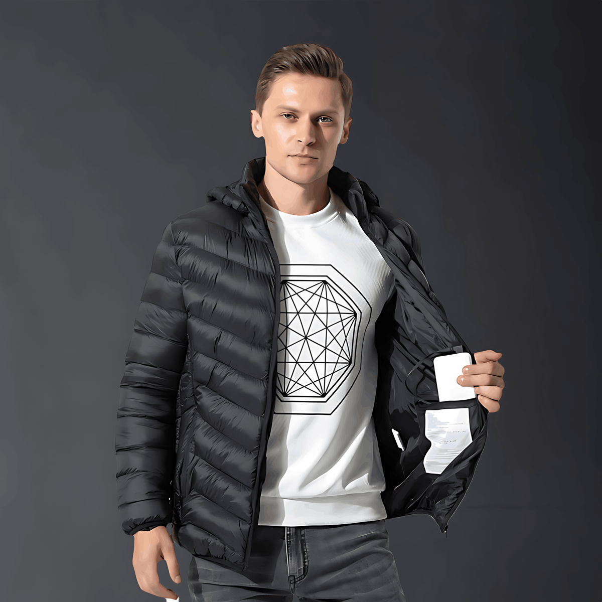 Heated Puffer Jacket - Hooded Men's Winter Jacket-Men’s Heated Winter Jacket-Chaps London-Chaps London