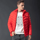 Heated Puffer Jacket - Hooded Men's Winter Jacket-Men’s Heated Winter Jacket-Chaps London-Red-S-Chaps London