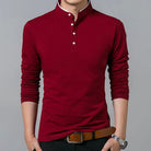 Henley Shirt - Men's Long Sleeve Slim Fit-Fashion Men Shirt Henley All-year-Chaps London-Red-M-Chaps London