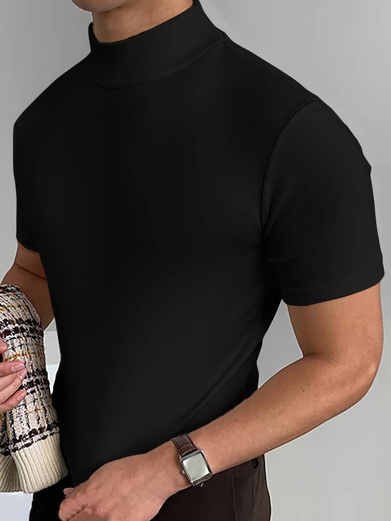 High Neck T-Shirt | Short Sleeve | Turtleneck | Men's T-Shirt | Men's Clothing-Chaps London-Black-S-Chaps London