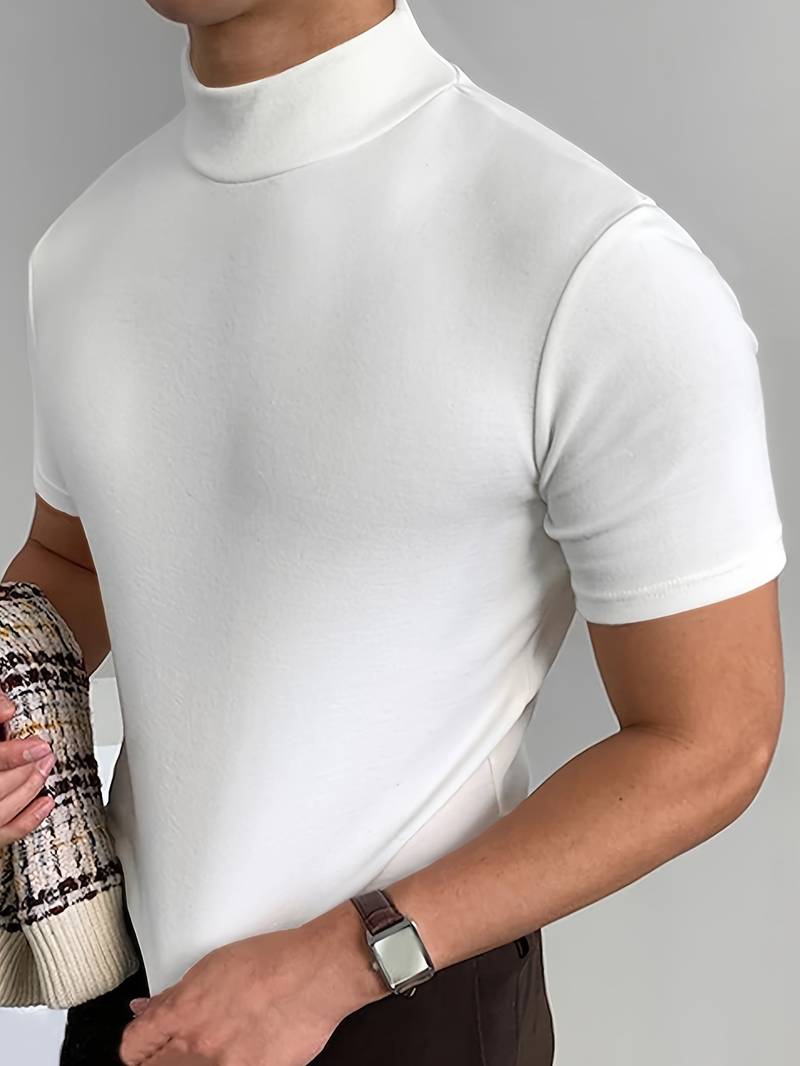 High Neck T-Shirt | Short Sleeve | Turtleneck | Men's T-Shirt | Men's Clothing-Chaps London-White-S-Chaps London
