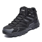 Black lace-up hiking boot with rugged sole, shown at angle | Chaps London