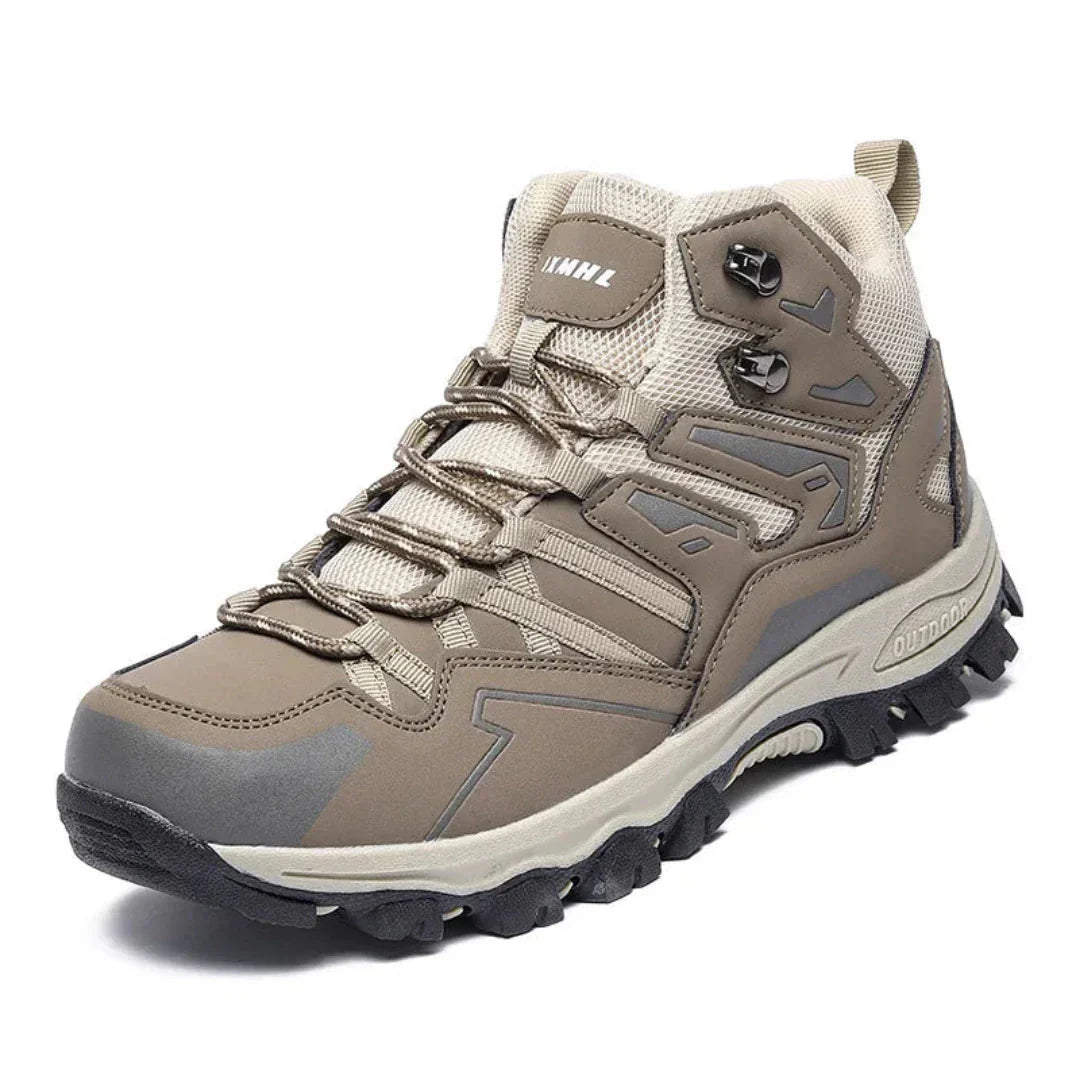 Taupe and beige hiking boot with lace-up front and rugged sole | Chaps London
