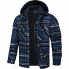 Hooded Jacket - Men's Plaid Quilted Zip Up-Hoodie Jacket-Chaps London-Dark Blue-S-Chaps London