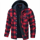 Hooded Jacket - Men's Plaid Quilted Zip Up-Hoodie Jacket-Chaps London-Red-S-Chaps London