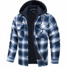 Hooded Jacket - Men's Plaid Quilted Zip Up-Hoodie Jacket-Chaps London-White-Blue-S-Chaps London