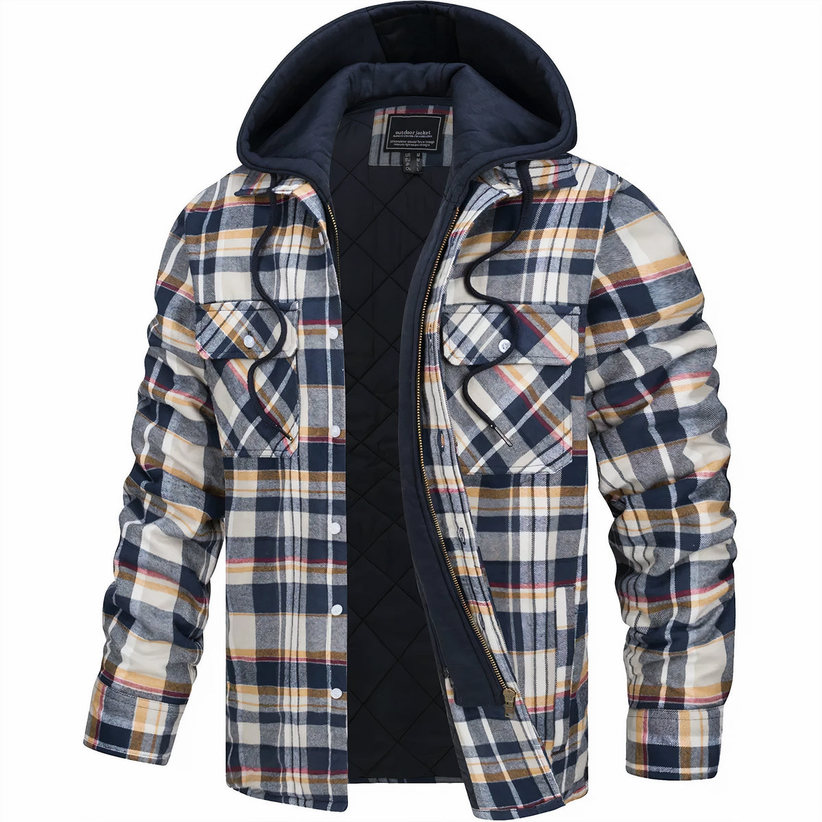 Hooded Jacket - Men's Plaid Quilted Zip Up-Hoodie Jacket-Chaps London-Yellow-S-Chaps London