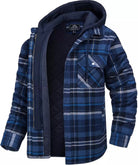 Hooded Jacket - Men's Quilted Lined Plaid-Jacket-Chaps London-Blue - Grey-S-Chaps London
