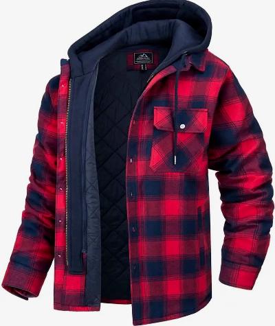 Hooded Jacket - Men's Quilted Lined Plaid-Jacket-Chaps London-Red - Black-S-Chaps London