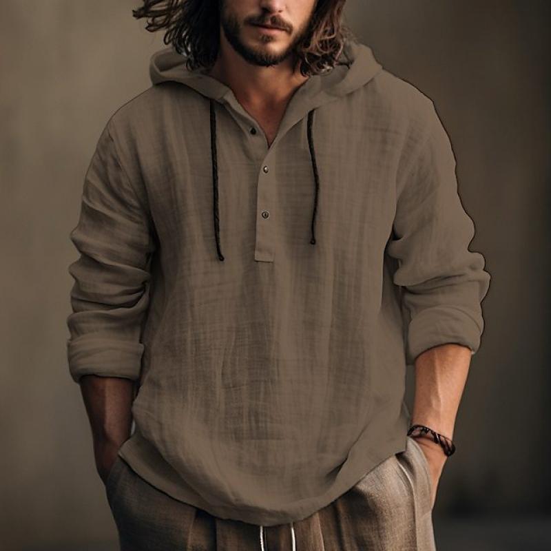 Hooded Shirt - Button-Up - Loose Fit - Linen Hoodie - Men's Clothing-Shirts & Tops-Chaps London-Coffee-S-Chaps London