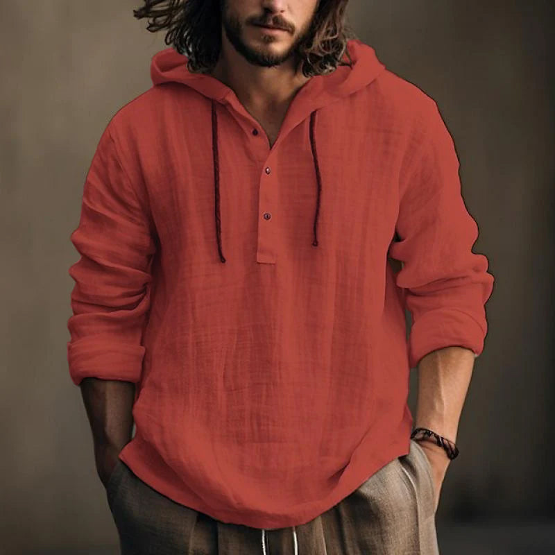 Hooded Shirt - Button-Up - Loose Fit - Linen Hoodie - Men's Clothing-Shirts & Tops-Chaps London-Orange-S-Chaps London