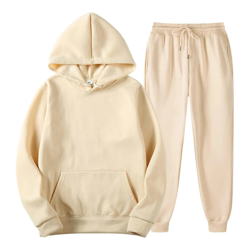 Hoodie Jogger Set - Drawstring - Two-Piece - Sweatsuit - Men's Clothing-Chaps London-Beige-S-Chaps London
