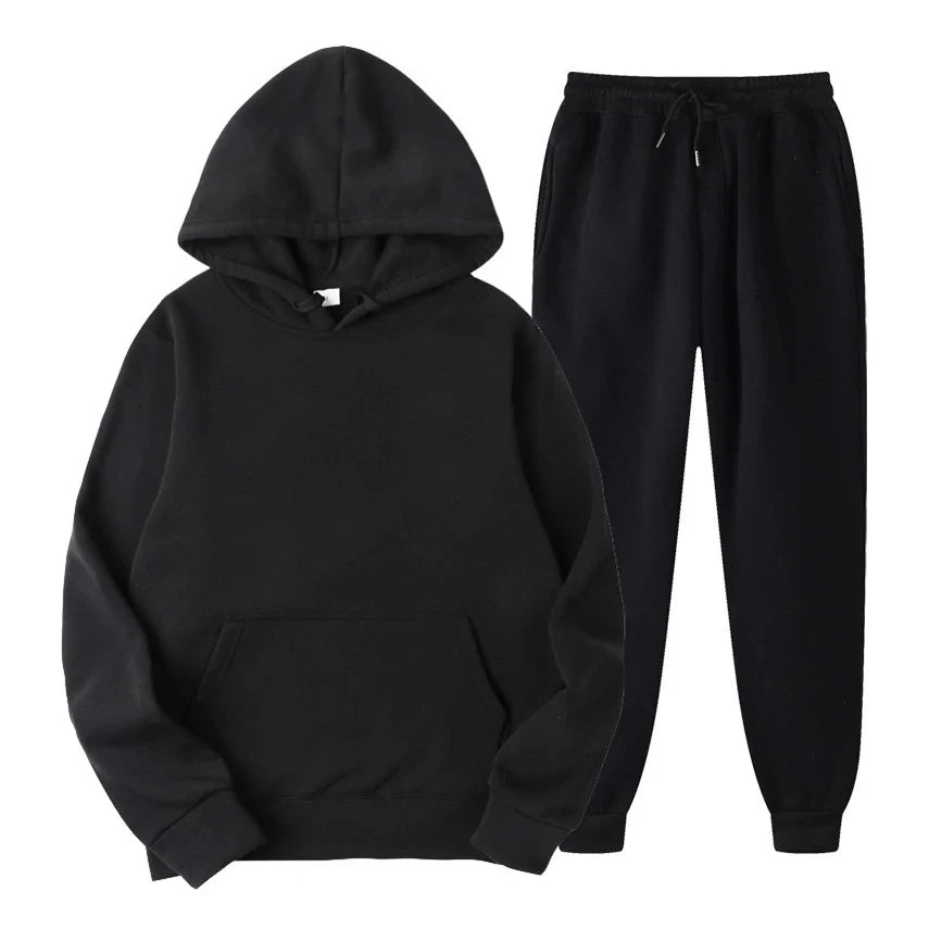 Hoodie Jogger Set - Drawstring - Two-Piece - Sweatsuit - Men's Clothing-Chaps London-Black-S-Chaps London