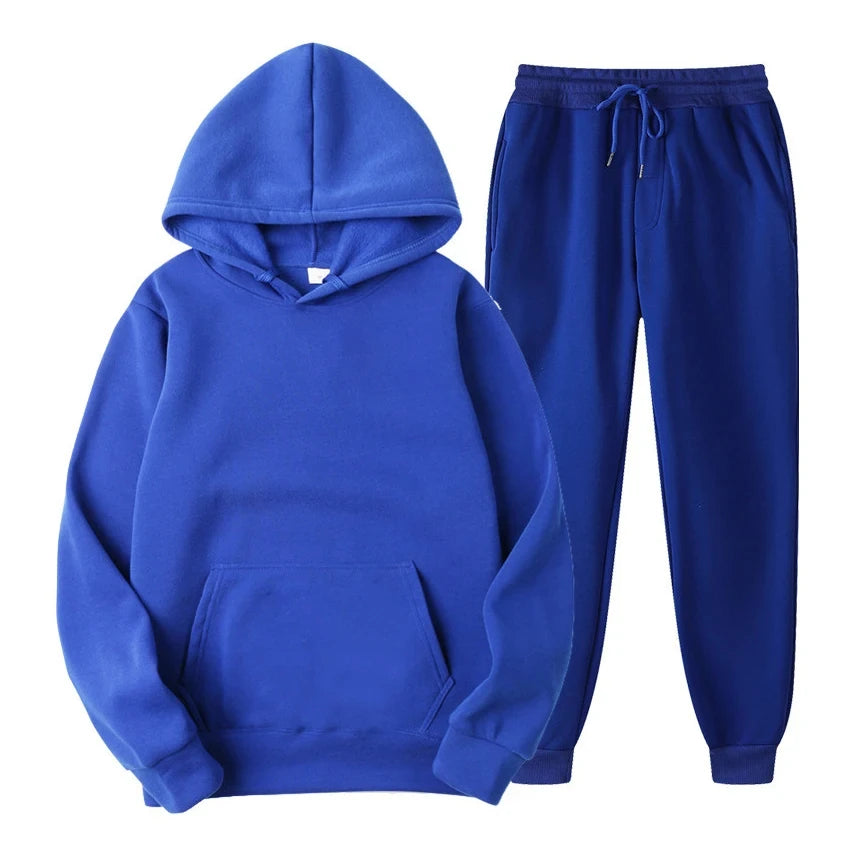 Hoodie Jogger Set - Drawstring - Two-Piece - Sweatsuit - Men's Clothing-Chaps London-Blue-S-Chaps London