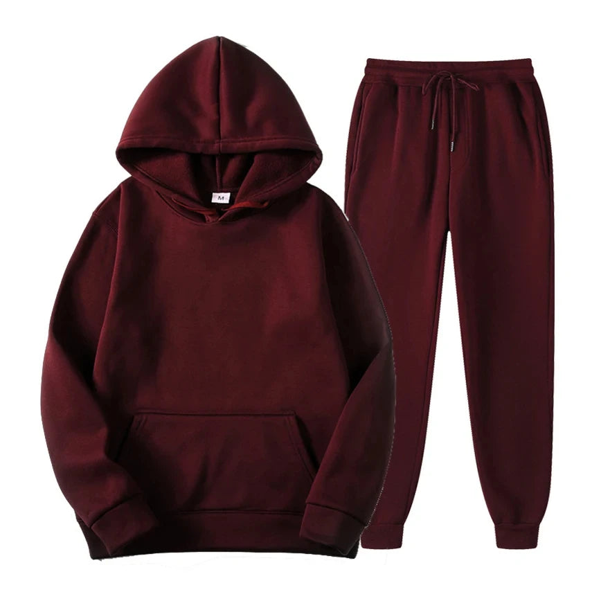 Hoodie Jogger Set - Drawstring - Two-Piece - Sweatsuit - Men's Clothing-Chaps London-Burgundy-S-Chaps London
