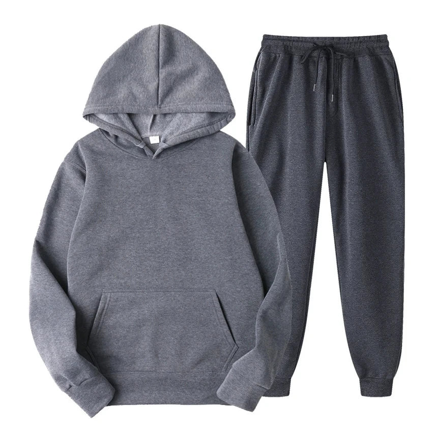 Hoodie Jogger Set - Drawstring - Two-Piece - Sweatsuit - Men's Clothing-Chaps London-Dark Grey-S-Chaps London