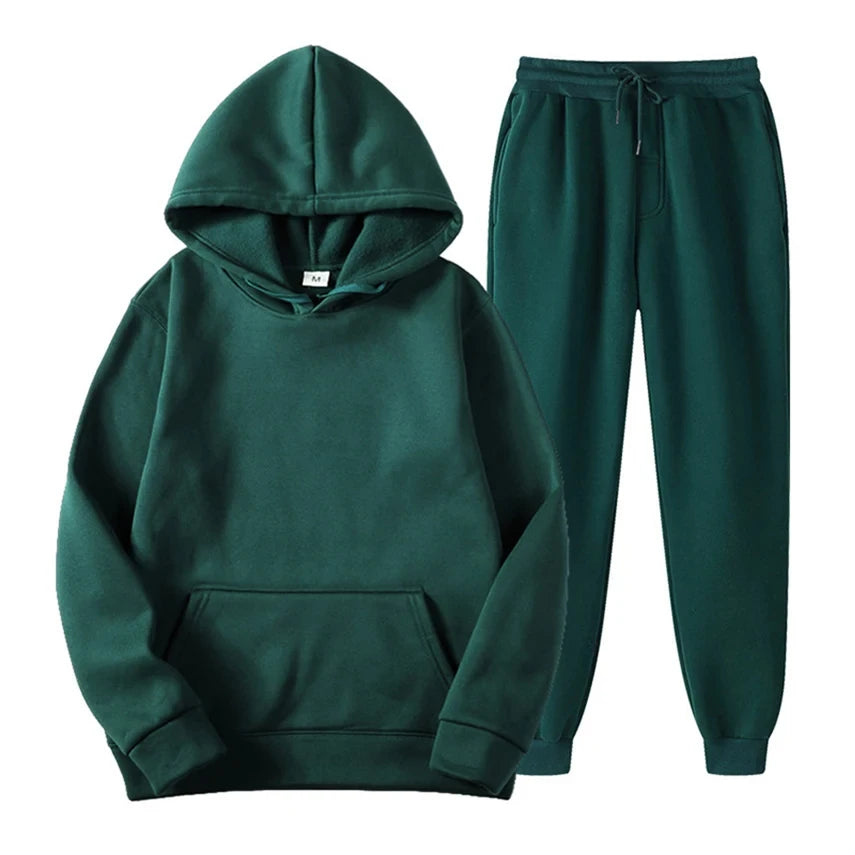 Hoodie Jogger Set - Drawstring - Two-Piece - Sweatsuit - Men's Clothing-Chaps London-Green-S-Chaps London