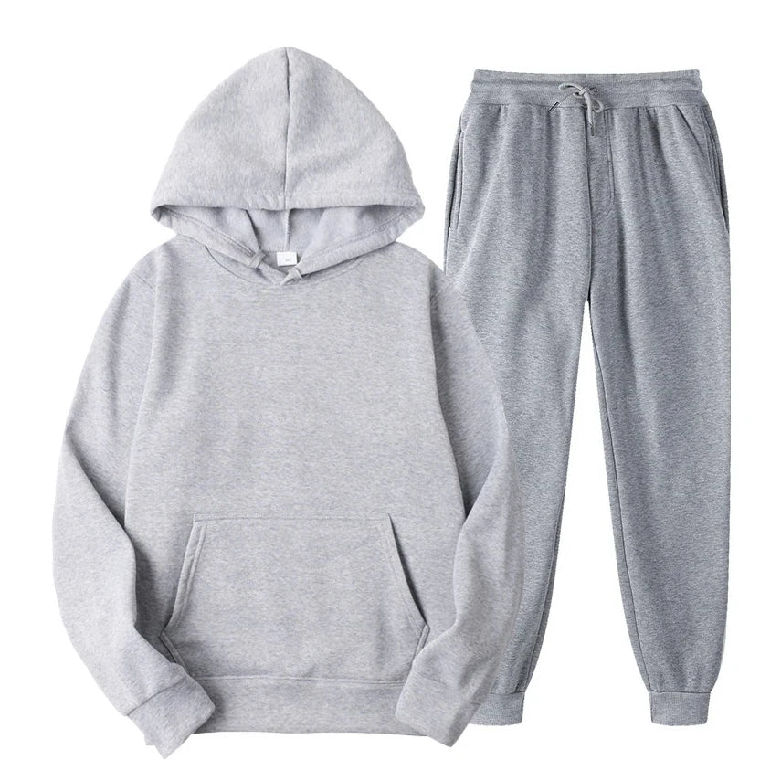 Hoodie Jogger Set - Drawstring - Two-Piece - Sweatsuit - Men's Clothing-Chaps London-Grey-S-Chaps London