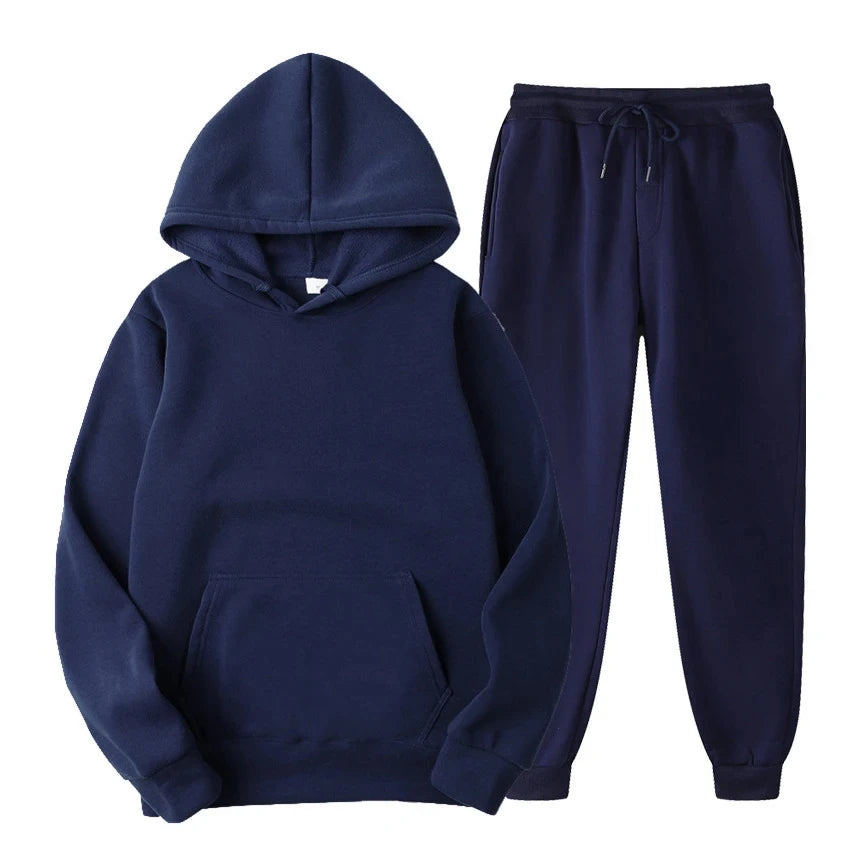 Hoodie Jogger Set - Drawstring - Two-Piece - Sweatsuit - Men's Clothing-Chaps London-Navy Blue-S-Chaps London