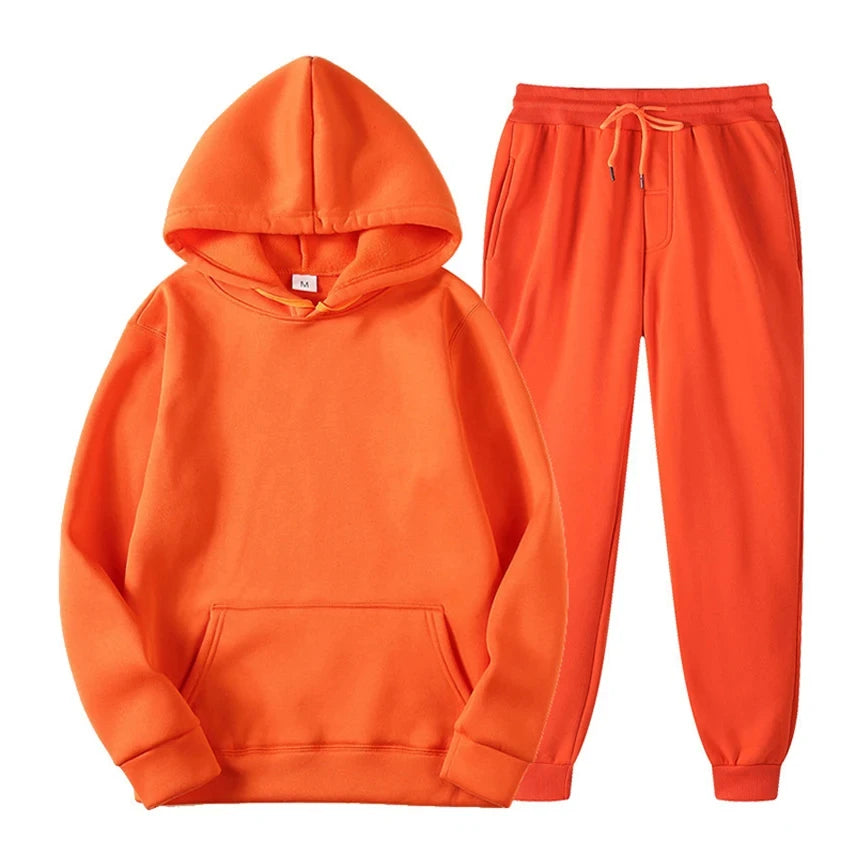 Hoodie Jogger Set - Drawstring - Two-Piece - Sweatsuit - Men's Clothing-Chaps London-Orange-S-Chaps London