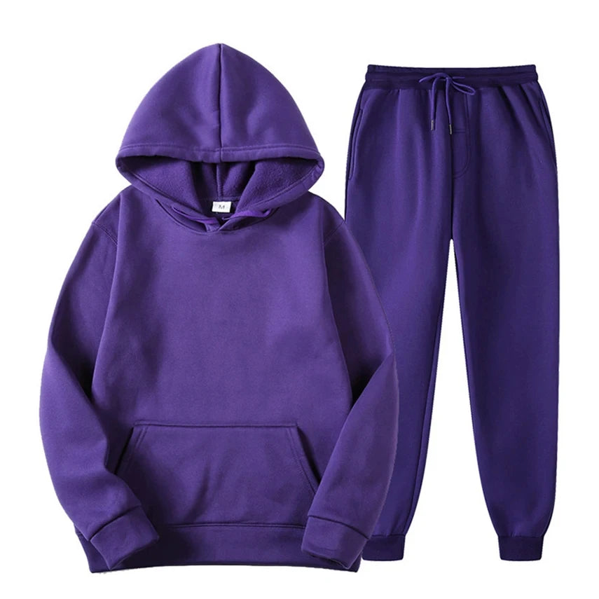 Hoodie Jogger Set - Drawstring - Two-Piece - Sweatsuit - Men's Clothing-Chaps London-Purple-S-Chaps London