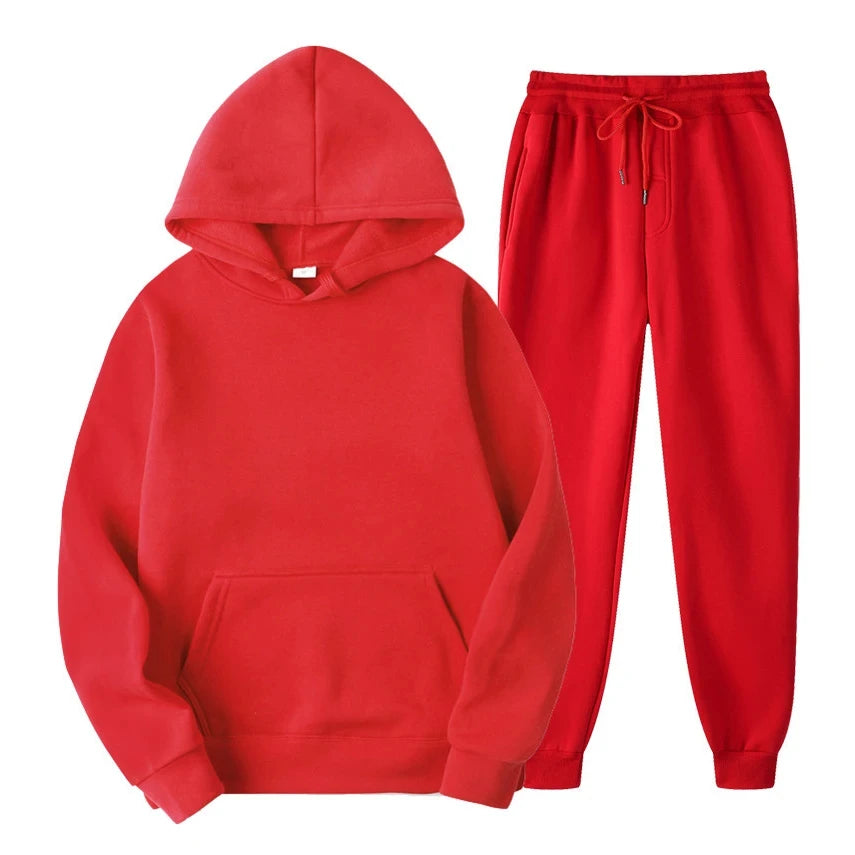 Hoodie Jogger Set - Drawstring - Two-Piece - Sweatsuit - Men's Clothing-Chaps London-Red-S-Chaps London