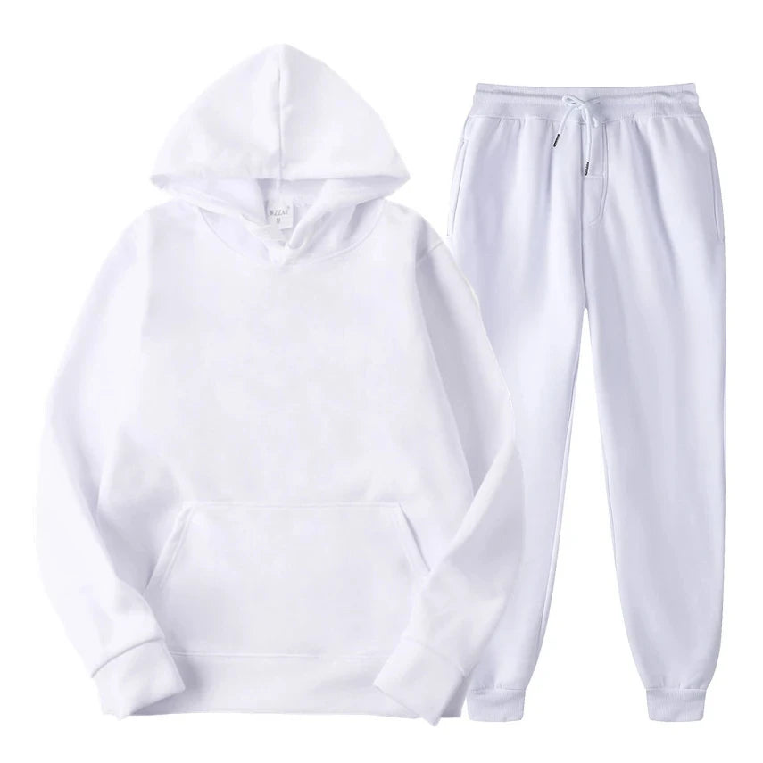 Hoodie Jogger Set - Drawstring - Two-Piece - Sweatsuit - Men's Clothing-Chaps London-White-S-Chaps London