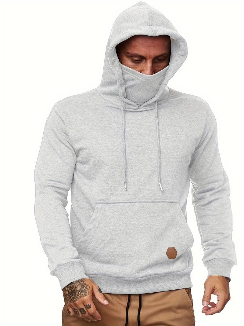 Hoodie with Face Mask - Pullover Pocket Men's Hoodie-Trui man-Chaps London-Light Gray-S-Chaps London
