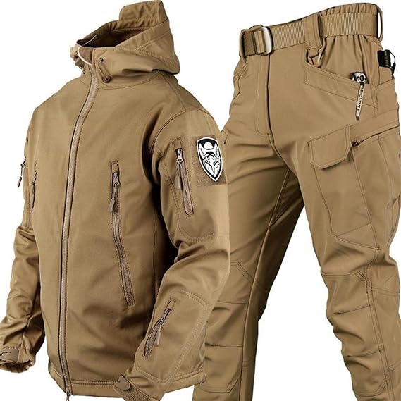 Jacket and Pants Set - Men's Tactical Outdoor Jacket and Cargo Pants-Men’s Tracksuit Set-Chaps London-Brown-S-Chaps London