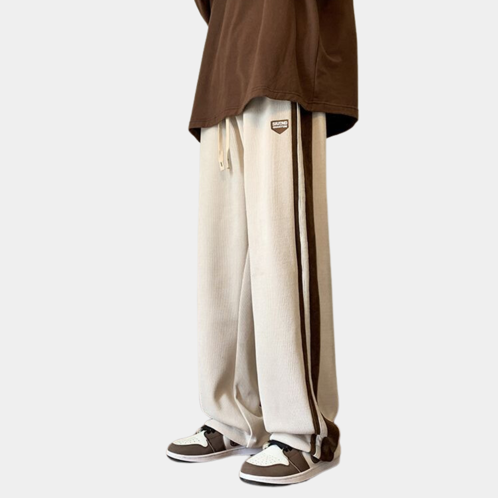 Joggers - Men's Striped Loose Fit Wide Leg-Men Winter Pants-Chaps London-Beige-36-Chaps London